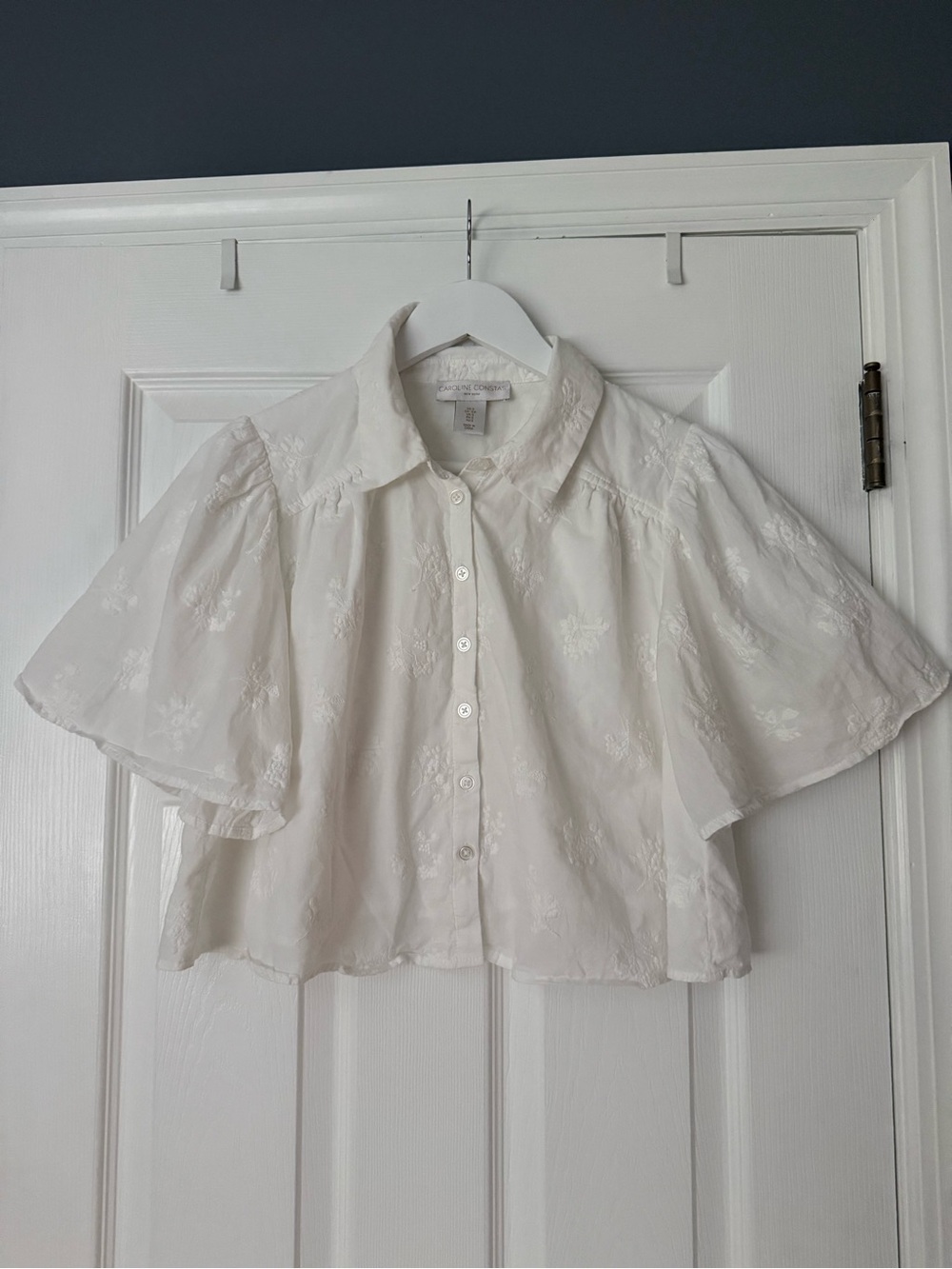 Caroline Constas White Embroidered Button-Up Blouse